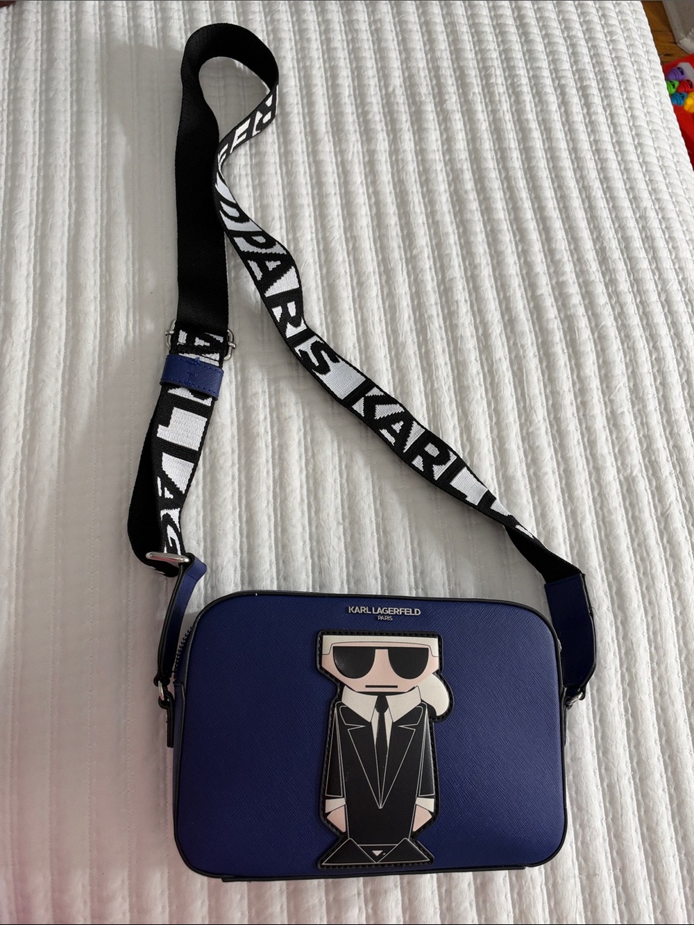 Karl Lagerfeld Blue Crossbody Camera Bag with Logo Strap